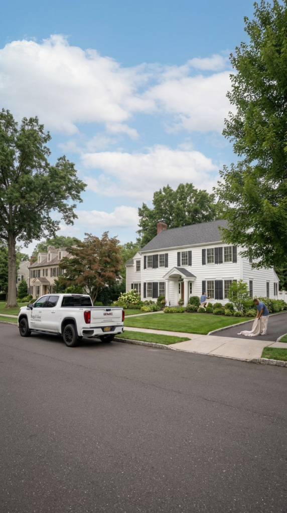 Close mobile view of Regal Line truck and crew setup outside a Fairfield home